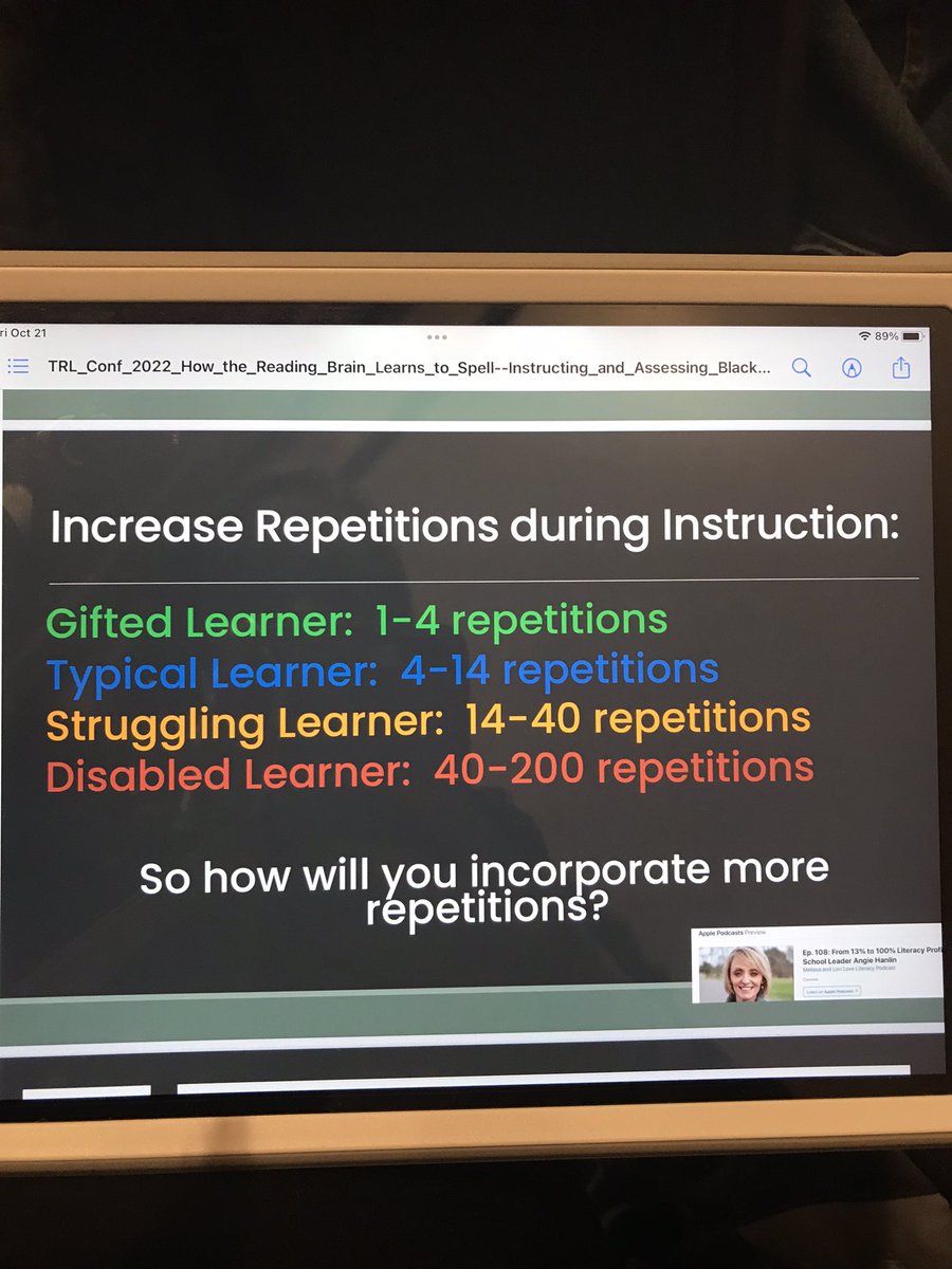 Increase repetitions during instruction! #TRLConf2022 #readingscience