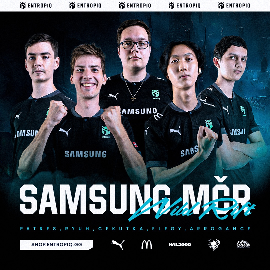 Entropiqteam's tweet photo. We’d love to introduce our Wild Rift roster for the upcoming Czech championship:

🇸🇰 Patrik “Patres” Křešťák
🇩🇰 Samuel Uth “Ryuh” Morthorst
🇨🇿 Vladimír “Cekutka” Mrkáček
🇨🇿 Weihong “Elegy” Chen
🇫🇷 Angéli “Arrog4nce” Théodore https://t.co/hlJlgbJT4e