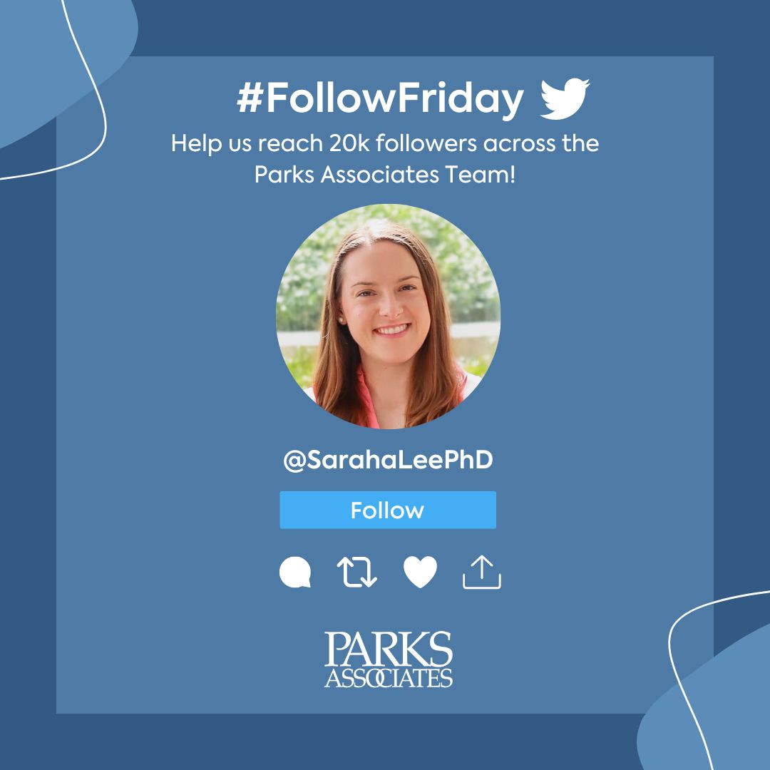 ParksAssociates's tweet photo. Happy #FollowFriday! Help us reach our goal of 20k followers across the
@ParksAssociates
Team by following today’s spotlight team member
@sarahaleephd!
#ParksAssociates #ParksTeam #FollowFriday https://t.co/Jo5x1TNDdk