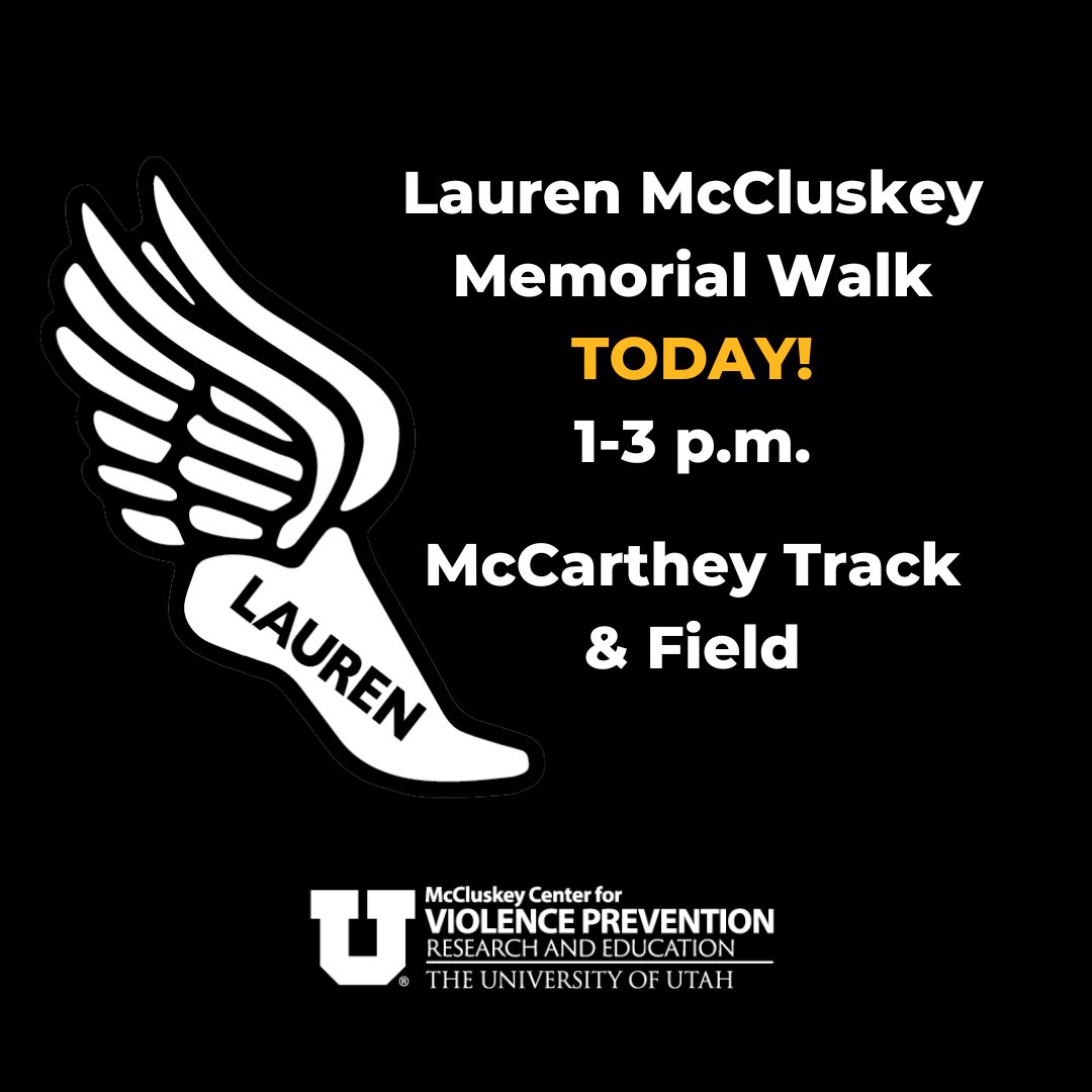 Please join us today from 1-3 p.m. at the McCarthey Track &amp; Field on the <a href="/UUtah/">University of Utah</a> campus as we walk in honor Lauren’s life and legacy. <a href="/LMC_Foundation/">Lauren McCluskey Foundation</a>