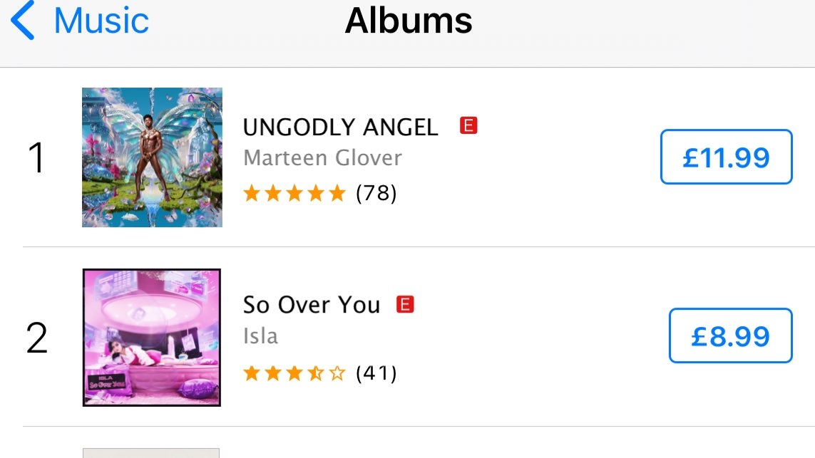 DestinyCUpdates's tweet photo. For the first time, Atlantic Records hold the top 2 albums on the US iTunes chart with @Marteenglover’s #UNGODLYANGEL and @lsIaMusic’s #SoOverYou. https://t.co/q711b2H9PJ