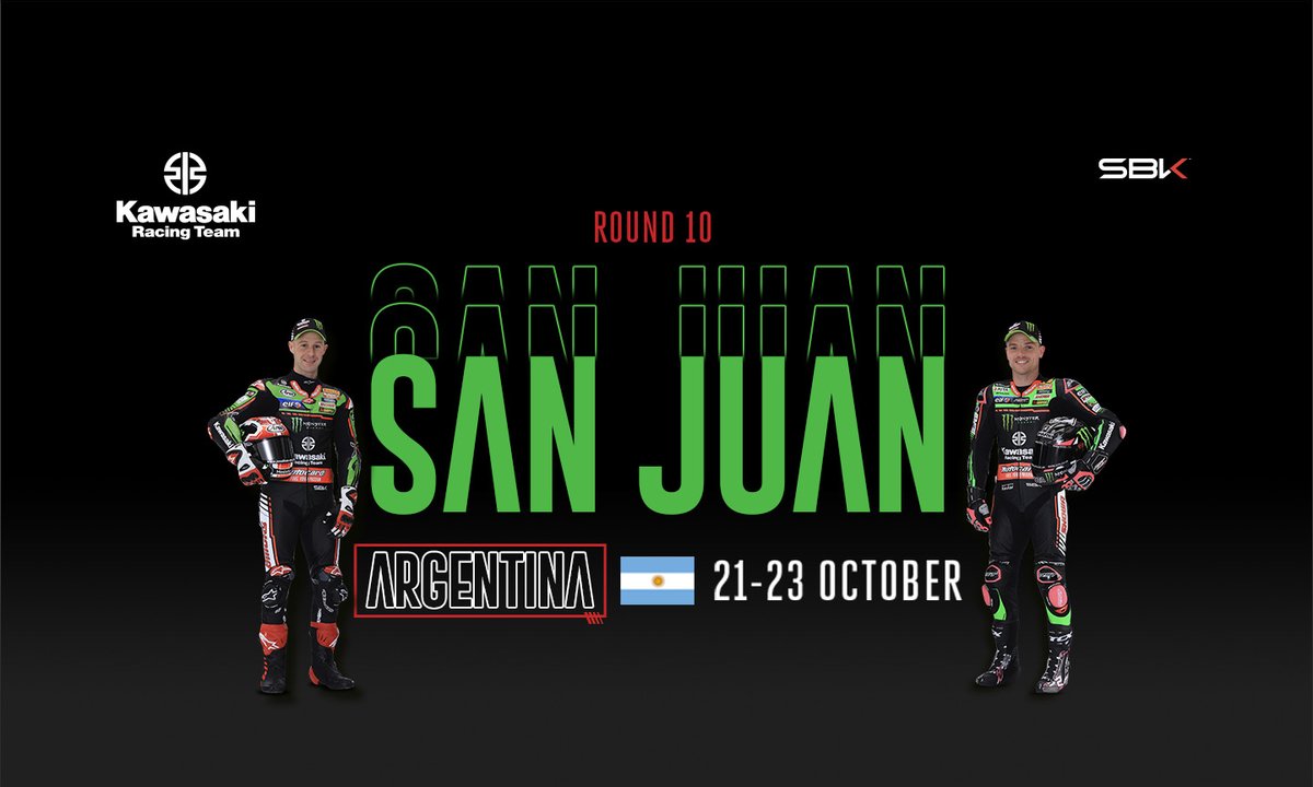 Kawasaki_Italia's tweet photo. Terzultimo round del mondiale Superbike: questo weekend i nostri campioni corrono tra i cordoli del circuito di Villicum a San Juan, in Argentina, la prima gara fuori dall'Europa della stagione. #ForzaKawa 🏁

#ARGWorldSBK 🇦🇷 https://t.co/Rm5BW1jEoh