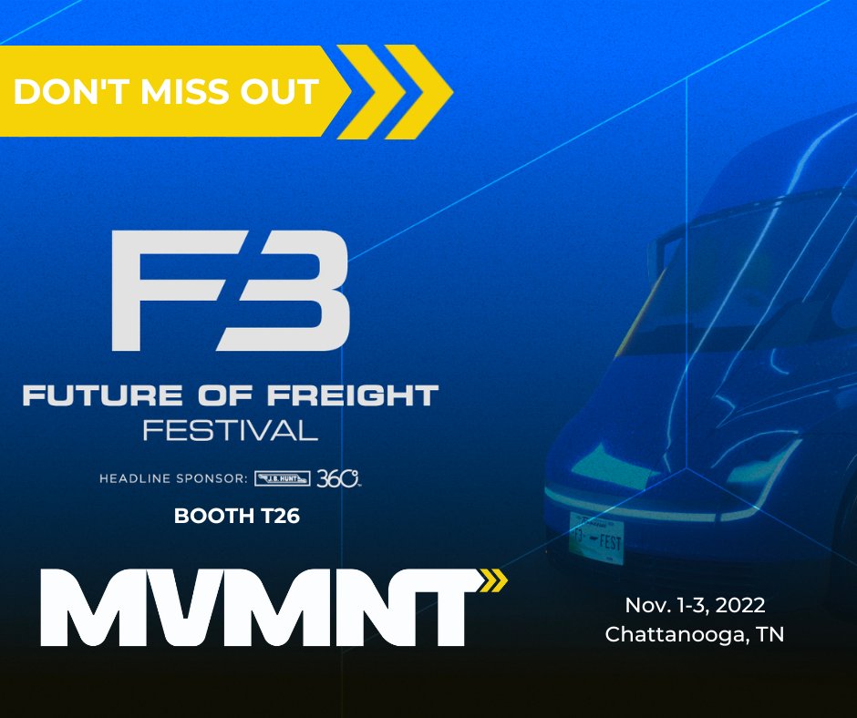 mvmnt_freight's tweet photo. Less than 2 weeks until our team heads down to join @freightwaves for their F3: Future of Freight festival.
Will you be there? Come visit us at booth T26 and #JoinTheMVMNT
The countdown is on!
#freight #f3 #f3festival #futureoffreight https://t.co/7AP385qPGb