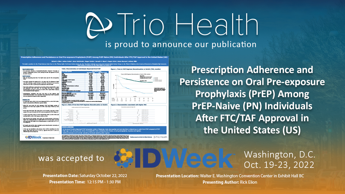 TrioHealthInc's tweet photo. It's #IDWeek2022 and we're excited to have Dr. Richard Elion presenting our poster tomorrow!  Congrats also to Janna Radtchenko. https://t.co/4h1e3BCmgz