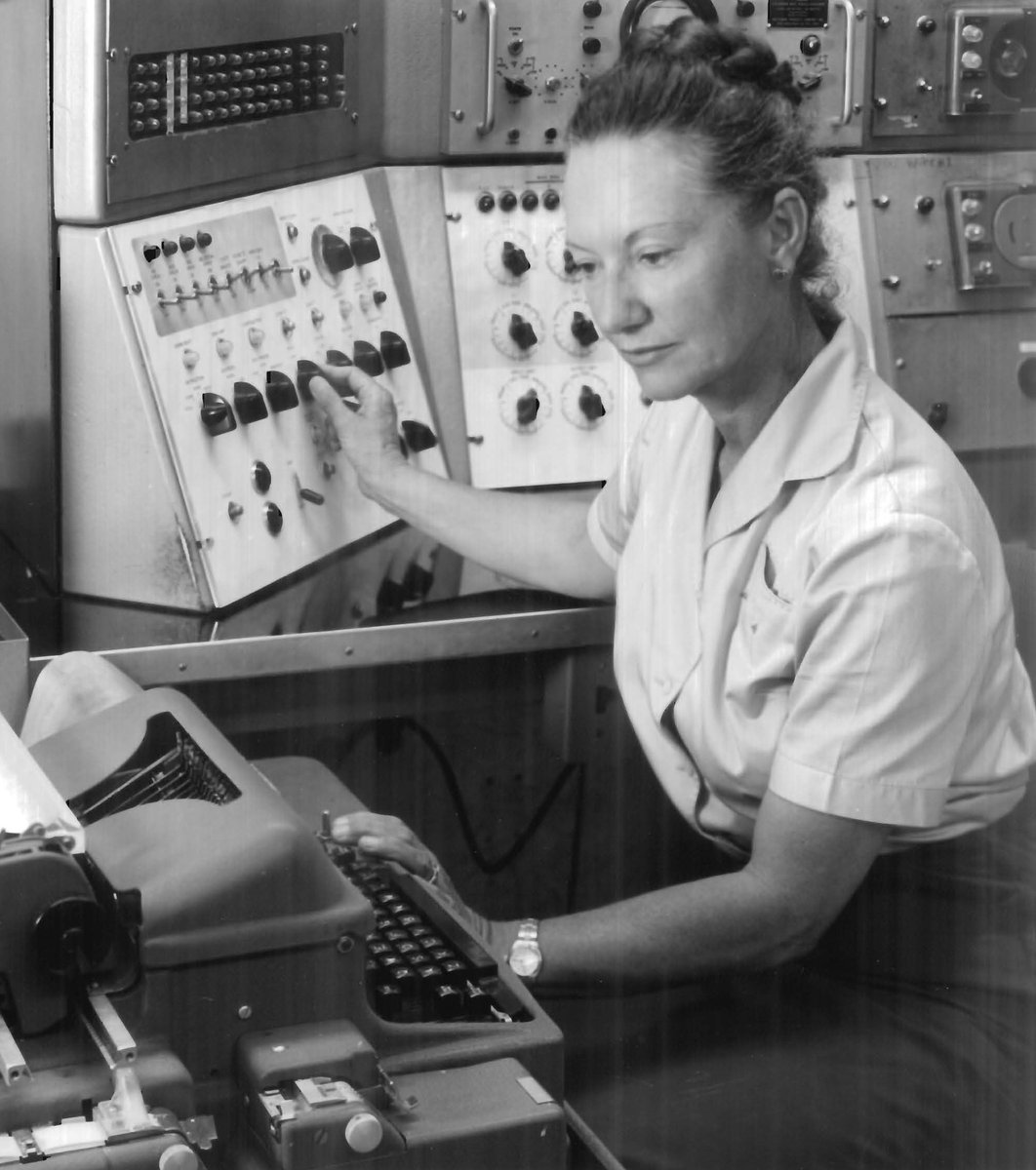CBI Image o' Day. Computer programmer Ethel Marden, National Bureau of Standards operates the Standards Electronic Automatic Computer (SEAC) during the 1950s. Credit: NIST. #EthelMarden #Womenprogrammers #WomeninIT #SEAC #NationalBureauofStandards #VonNeumannArchitecture
