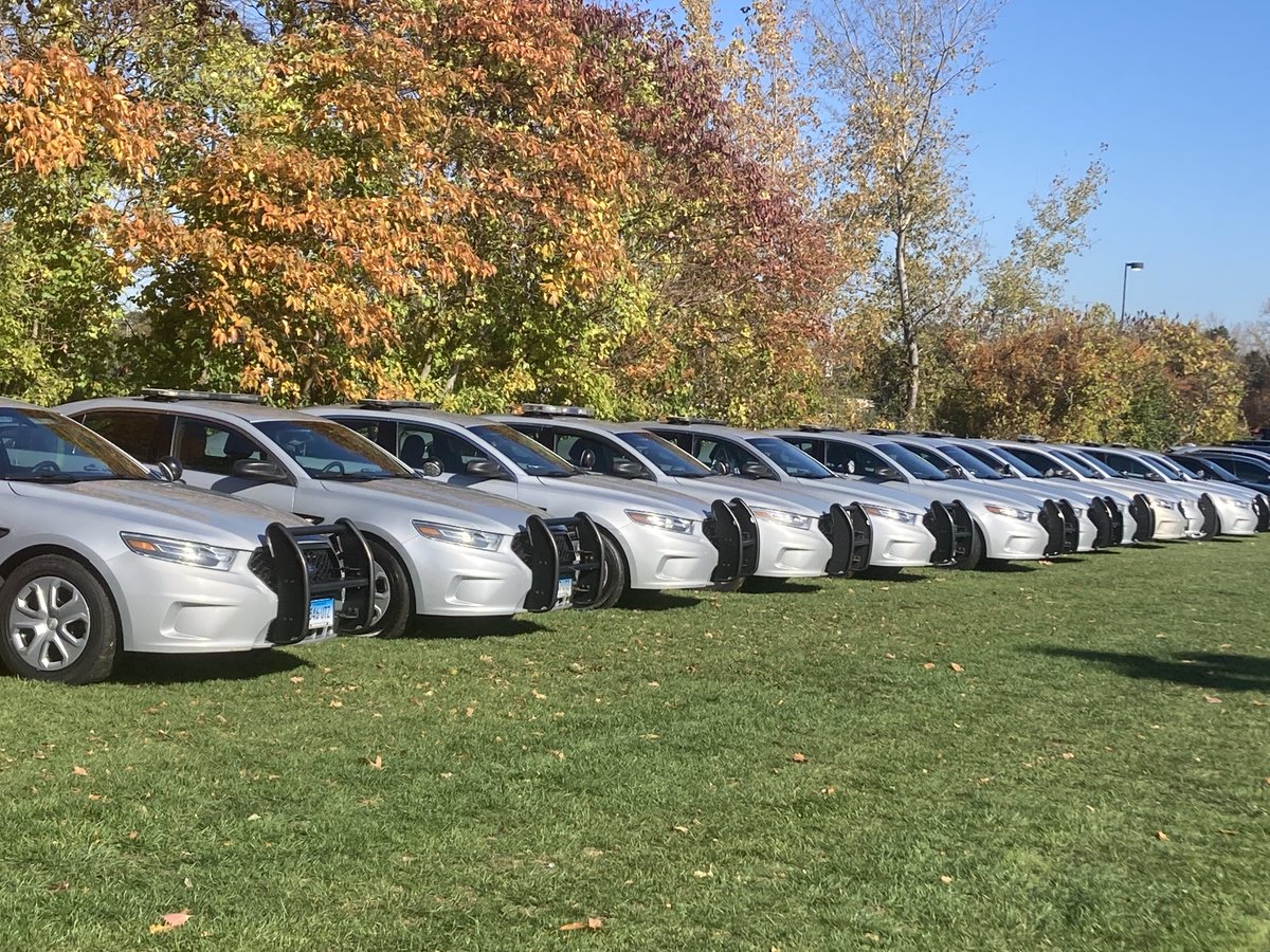 Just some of the scores of Connecticut State Police patrol cars at Rentschler this morning. Past them are many hundreds of cars, trucks and command vans from other departments around the Northeast.