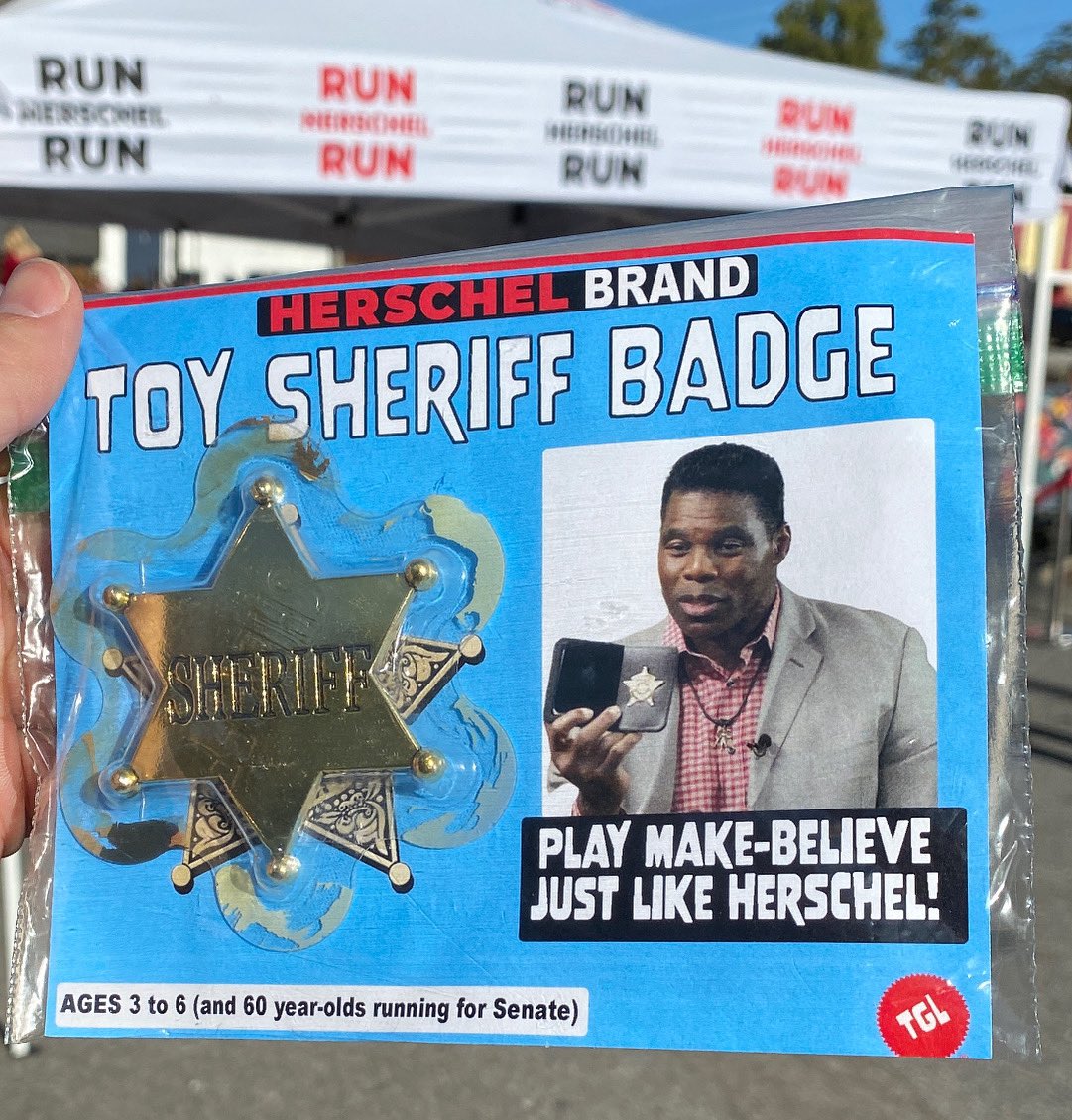 TheGoodLiars's tweet photo. We handed out toy sheriff badges at the Hershel Walker event yesterday. https://t.co/Fu5EoTXLYs