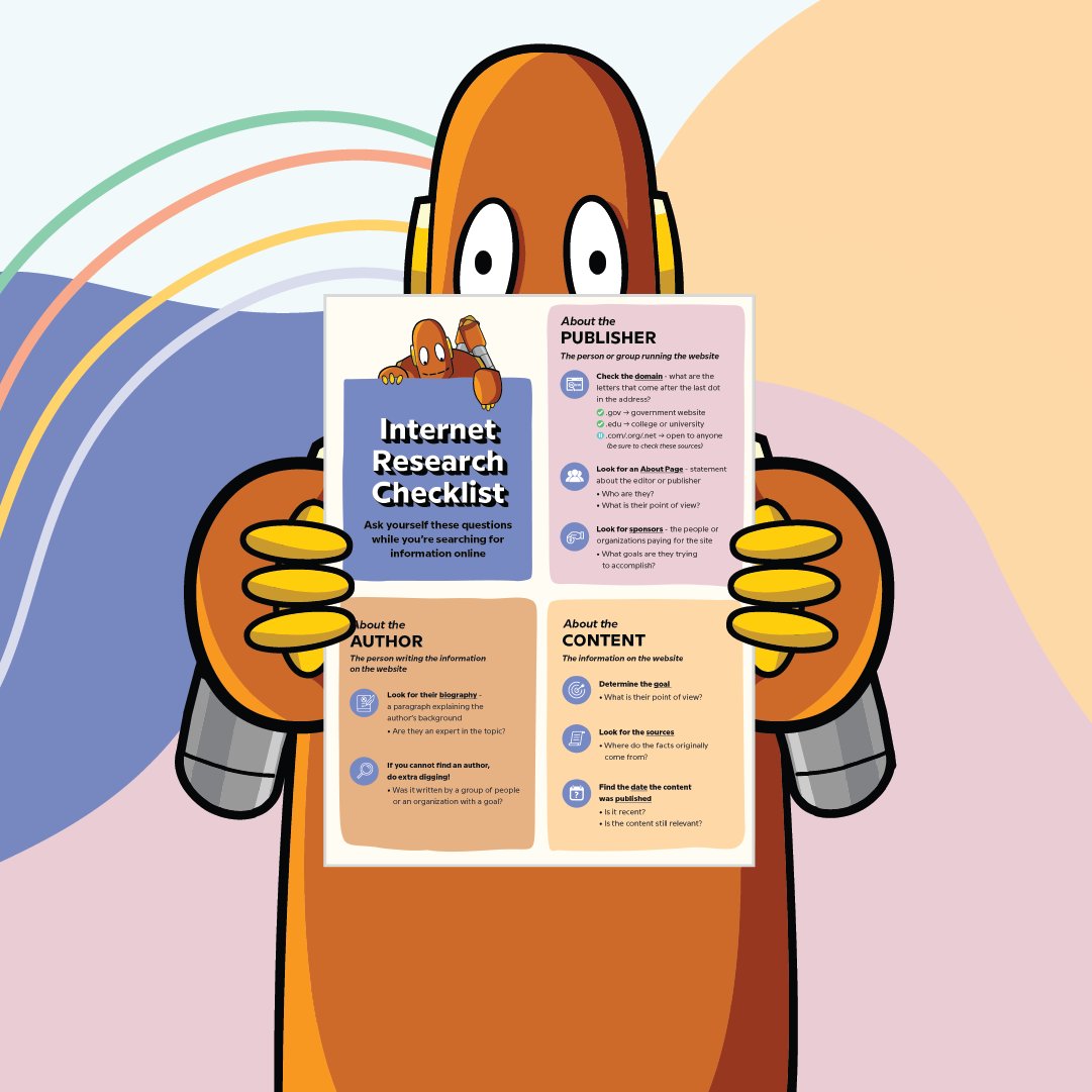 brainpop's tweet photo. As #DigCitWeek comes to a close, we want to remind everyone that building digital citizenship skills should happen all year long. To help keep those skills top of mind, download our "Internet Research Checklist" poster to hang in your classroom! https://t.co/ZFHdqVfkLi https://t.co/P9tDx8Jq11