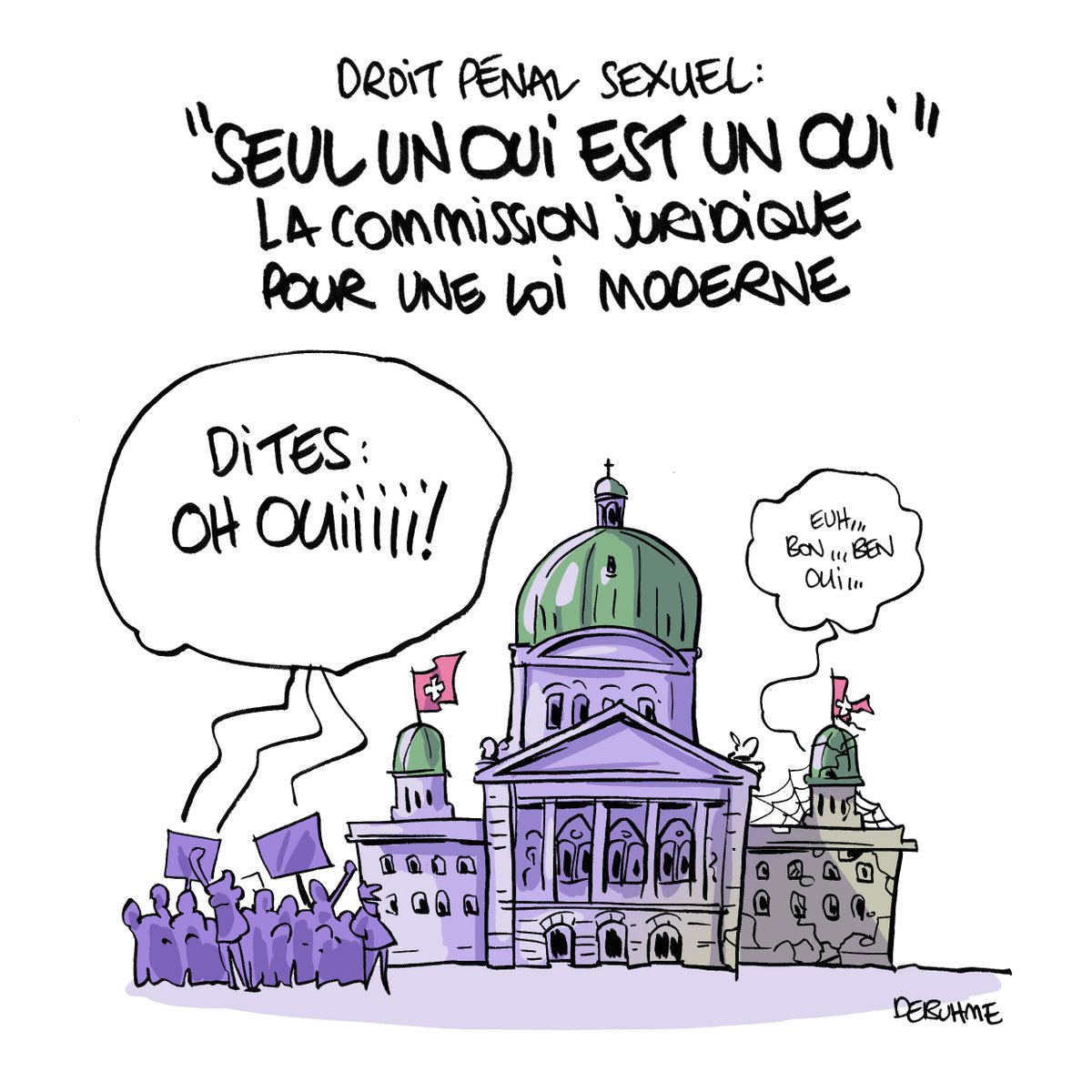 1/2 🎉 🟣 Révision du droit pénal sexuel: LA COMMISSION A DIT «OH OUIIIII». C'est une vraie victoire pour #SeulUnOuiestunOui et celleux qui se sont battu·e·x·s pour! 💟 En savoir plus ➡️ amn.st/6012Mmo7j