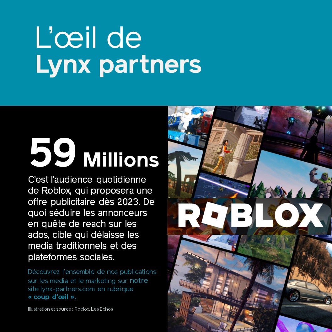 L'actualité vue par Lynx partners : retrouvez chaque semaine le chiffre que nous avons sélectionné pour vous! 
#loeildelynx #marketing #retail #innovation #roblox #gaming #publicité #web3 <a href="/roblox_fr/">Roblox France</a>