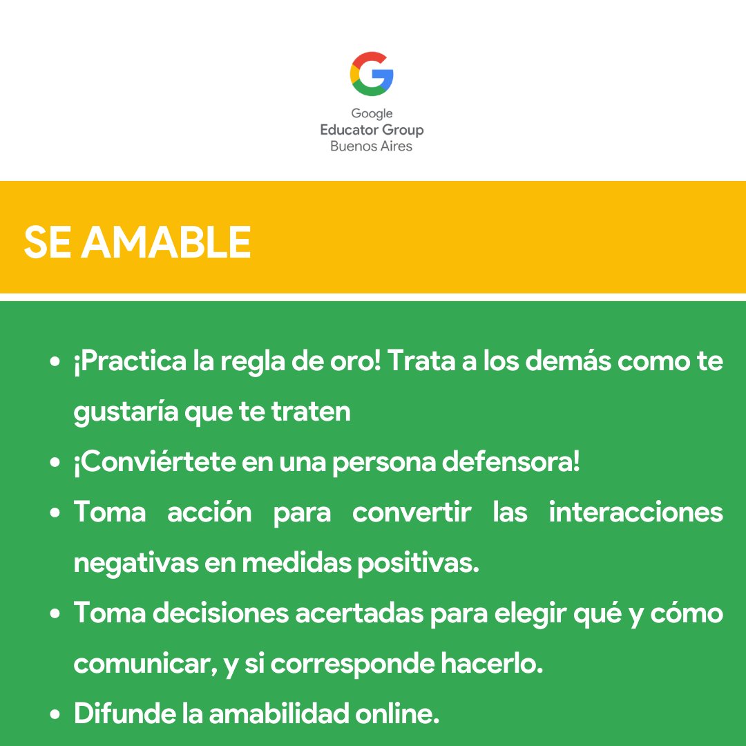 GEGBuenosAires's tweet photo. ¡Cerramos la Semana de la Ciudadanía Digital!
¿Sabés cómo actuar en Internet? Acá te dejamos 3 pilares más de la ciudadanía digital ¡A tomar nota!
Fuente: #segenialeninternet #BeInternetAwesome
#googleforedu @GegProgram @GEGHispano @GlobalGEG #semanadelaciudadaniadigital https://t.co/mszIqXHgYz