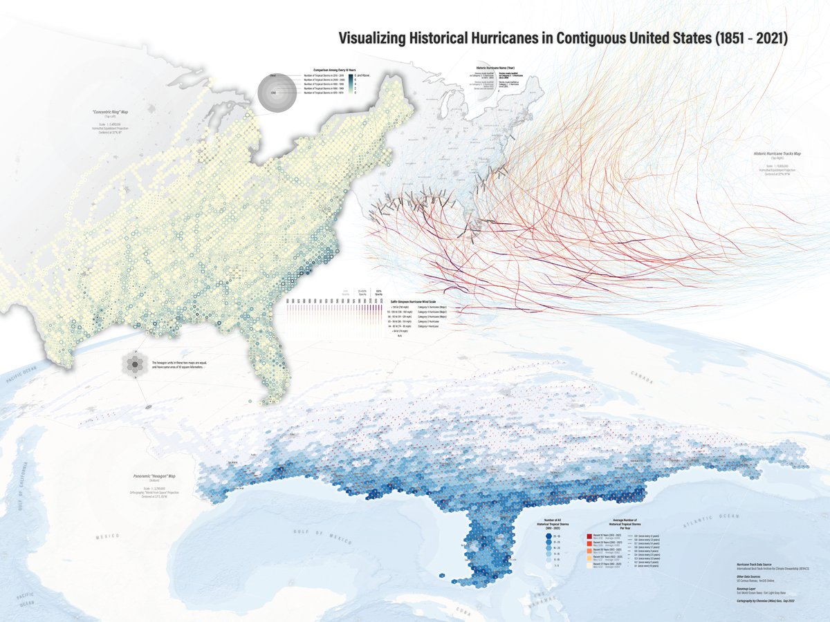 CartoGuophy's tweet image. Introducing my recent by-product visualizing historical #hurricane in the contiguous u.s. at #nacis2022 map gallery. All feedback welcomed!