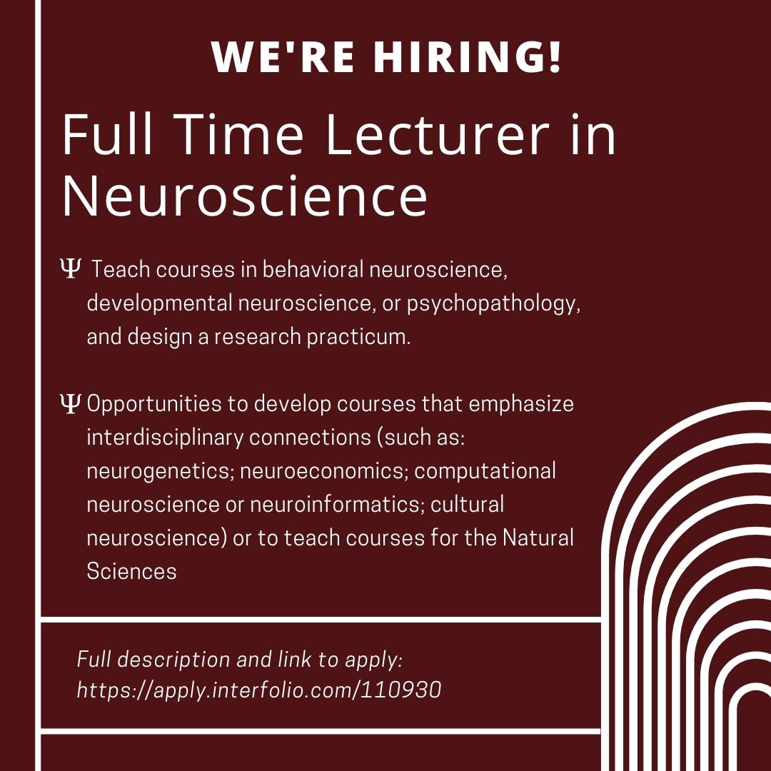 bc_psychneuro's tweet photo. We are hiring for a full-time Lecturer in Neuroscience!

Full posting and link to apply: https://t.co/xl7Gfu3T1v https://t.co/H5UEIYzsb2
