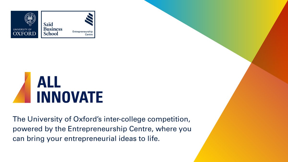 Tonight, 5pm. Entrepreneurship Mixer 🥂 Join @OxfordECentre 21 Oct at5pm. Find an All-Innovate team member, meet a co-#founder for your startup or be inspired by some epic ideas, this event is for you! Open to all @UniofOxford #students & #alumni. lnkd.in/ehkDE_J9