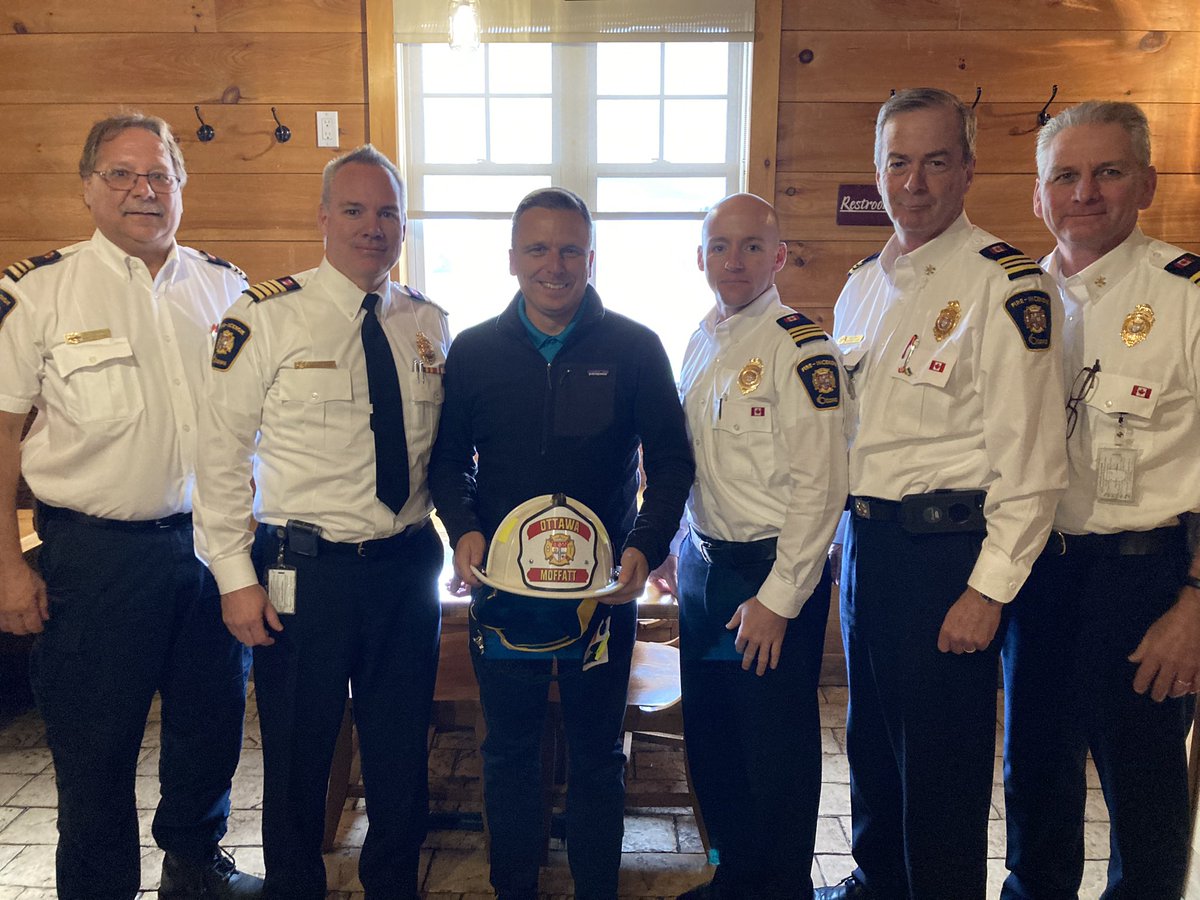The Sector Chiefs &amp; I presented <a href="/ScottMoffatt21/">Scott Moffatt</a> an official <a href="/OttFire/">Ottawa Fire Services</a> helmet in appreciation for his many years of support &amp; friendship. It’s been an honour collaborating on rural initiatives over the years! Wishing you the very best Councillor!🔥🚒 <a href="/ChiefHutt/">Chief Hutt</a> <a href="/District7Chief/">Larry M. Roy</a>