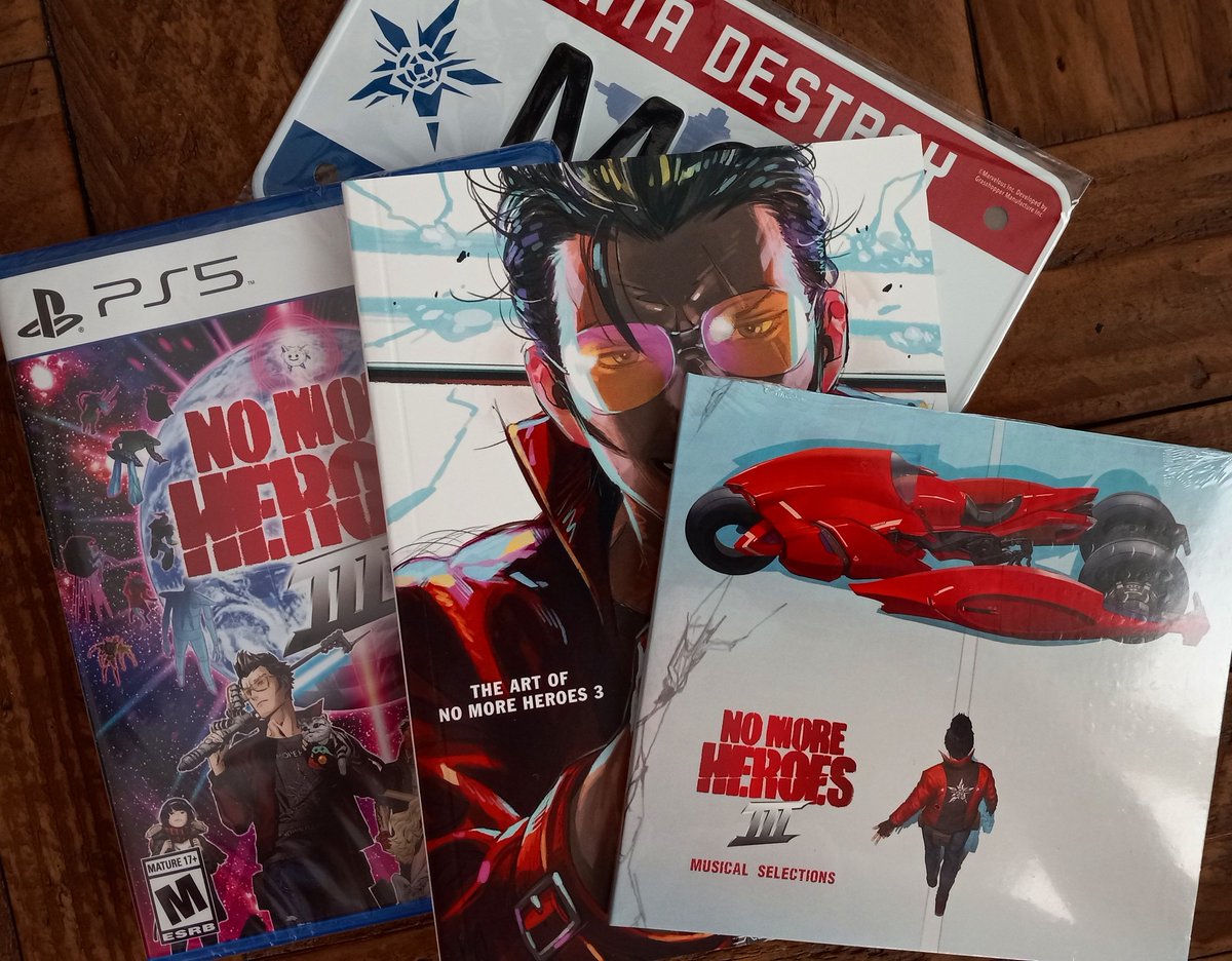 GameStashApp's tweet photo. No More Heroes 3 Day 1 Edition. It came with an Artbook, Soundtrack, and License Plate. https://t.co/HSAtZEePtu
