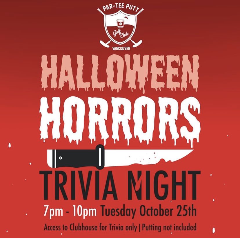 DoubleJTrivia's tweet photo. HALLOWEEN HORRORS TRIVIA NIGHT! @JNicComedy & @Jeremy_Baker make their return to the Granville strip to host a Spooky season trivia night at #parteeputt. Get your tickets today: https://t.co/YL8x0unInG https://t.co/5Xmnnvfi8G