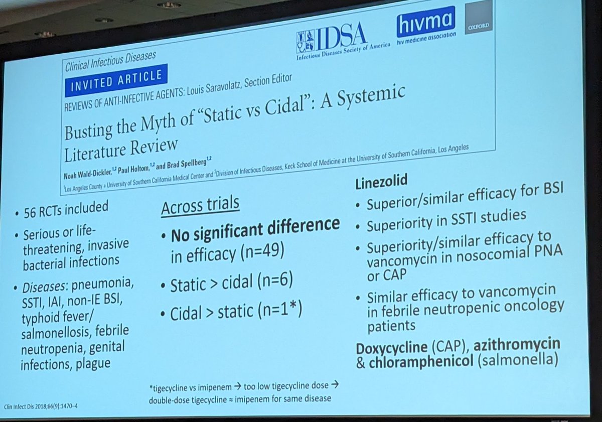NateShivelyMD's tweet photo. For anyone who still needs to hear this, "static" vs "cidal" doesn't matter.

Nice first talk from Navaneeth Narayanan in the myth busters session at #IDWeek2022.

#IDTwitter
#MedTwitter
@BradSpellberg

https://t.co/Zak9CuPegj https://t.co/RVZtj3GhV0