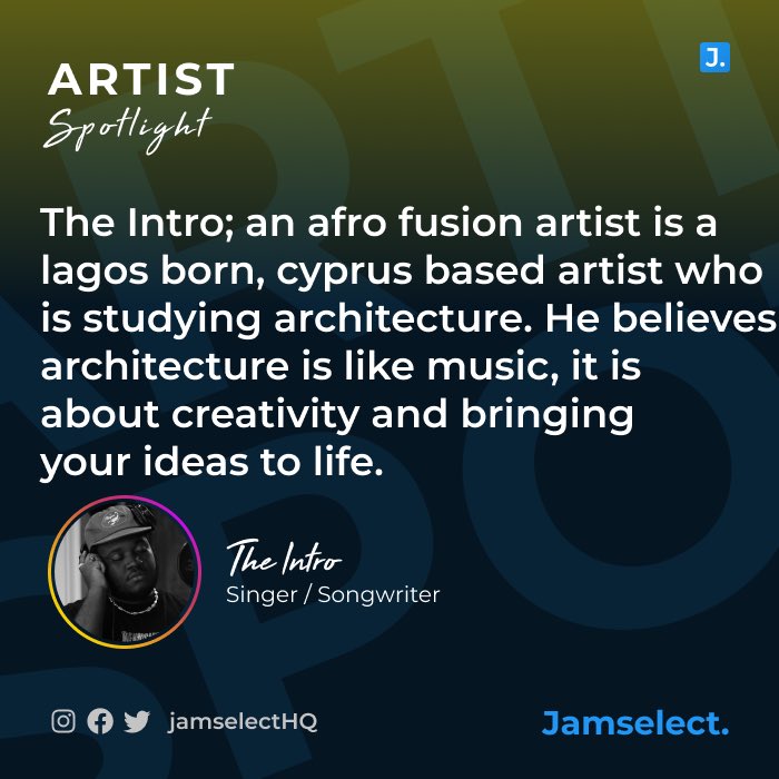 jamselectHQ's tweet photo. We had @_theintro last week on our IG live Thursday show. He is an afro fusion artist and he recently released a single titled “Get Down” which is available on all streaming platforms. 

#artistspotlight #upcomingartist #risingstar #jamselect https://t.co/jHoRZjj565