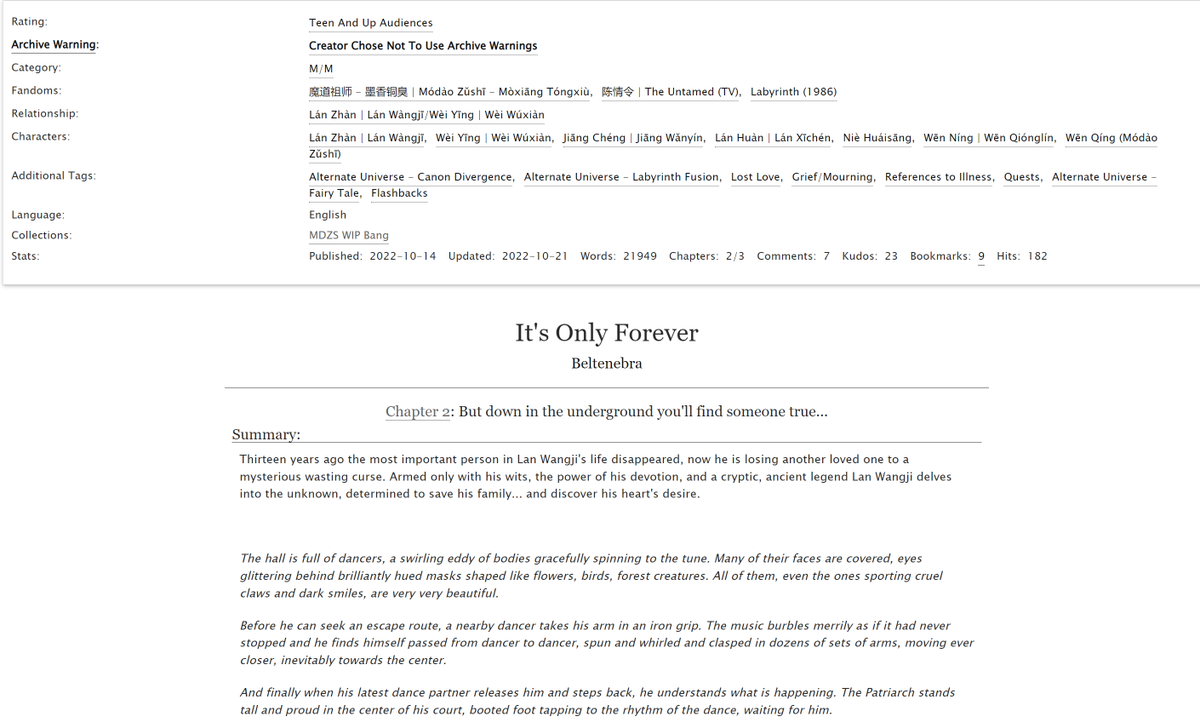 the_bel_tolls's tweet photo. It's Only Forever for @MDZSwipbang ! 

A WangXian Labyrinth fusion in which: 

🧩Lan Wangji solves some puzzles
🐦Encounters an old acquaintance
⚔️Makes a new friend
🎭...and attends a masquerade ball

Chapter 2 link below! https://t.co/ysz6eYOikp