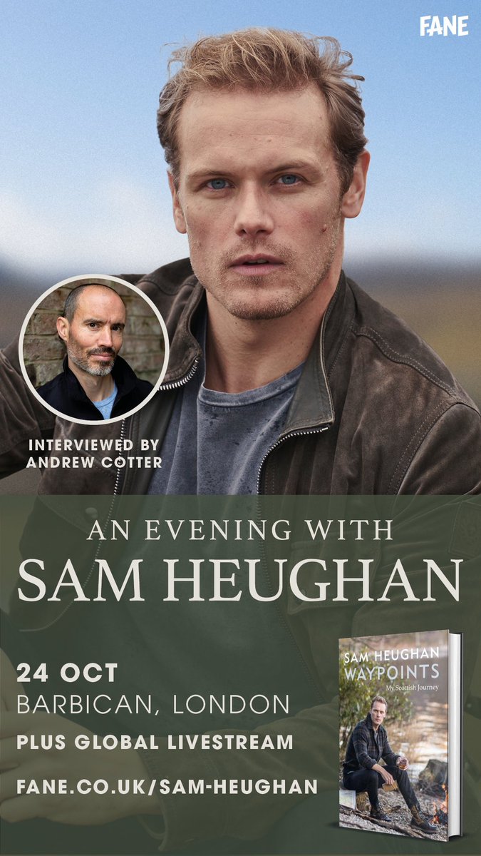So excited to be joined by the brilliant <a href="/MrAndrewCotter/">Andrew Cotter</a> at the Barbican next week! Big fan and a great writer himself. (Bringing the dogs Andrew??)
Tickets available:

fane.co.uk/sam-heughan