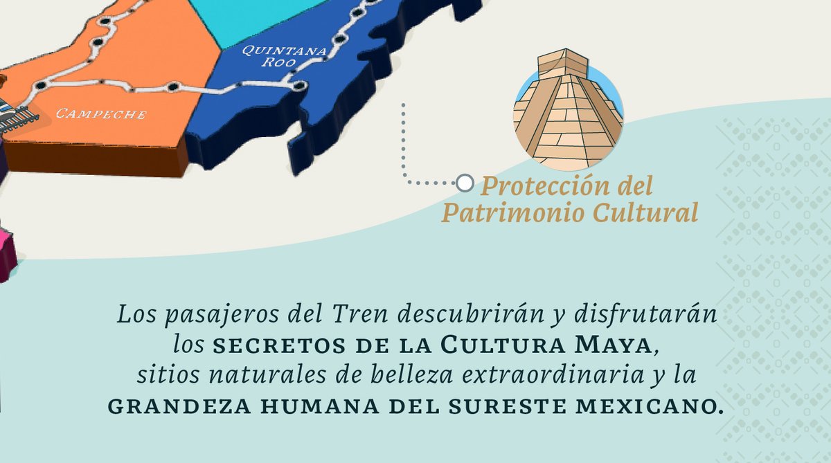 TrenMayaMX's tweet photo. #SúbeteAlTren 🚆 En su recorrido por cinco estados, el Tren Maya tocará más de 180 localidades de 40 municipios donde ya comienzan a mejorar la economía y el bienestar social. https://t.co/bpSeaCyZX0