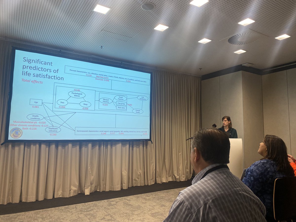 SaraAhmedHanano's tweet photo. #isoqol2022 Line Enjalbert @pchi_lab presenting modeling of predictors of health related quality of life using #clsa cohort data, #multi_morbidity #physical_function perceived #wealth and #socialsupport as significant and larger associations with #hrql https://t.co/1uDHYrknod