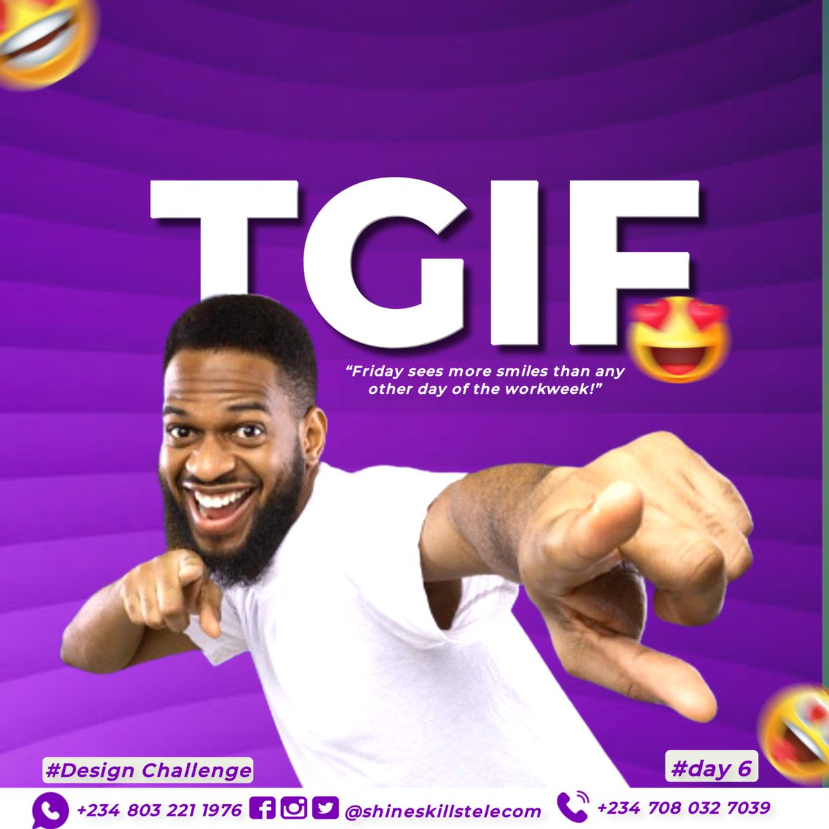 biodunshola22's tweet photo. It's Day 6 in the design challenge.
Thank God it's Frida
SFDC 3.0
#Day6
#21DaysFlyerchallenge #fridaydesign #SmarphoneFlyer Design #DesignAdventure
#social media flyer #tgif
#shineskillstelecom https://t.co/edP99oBQ08