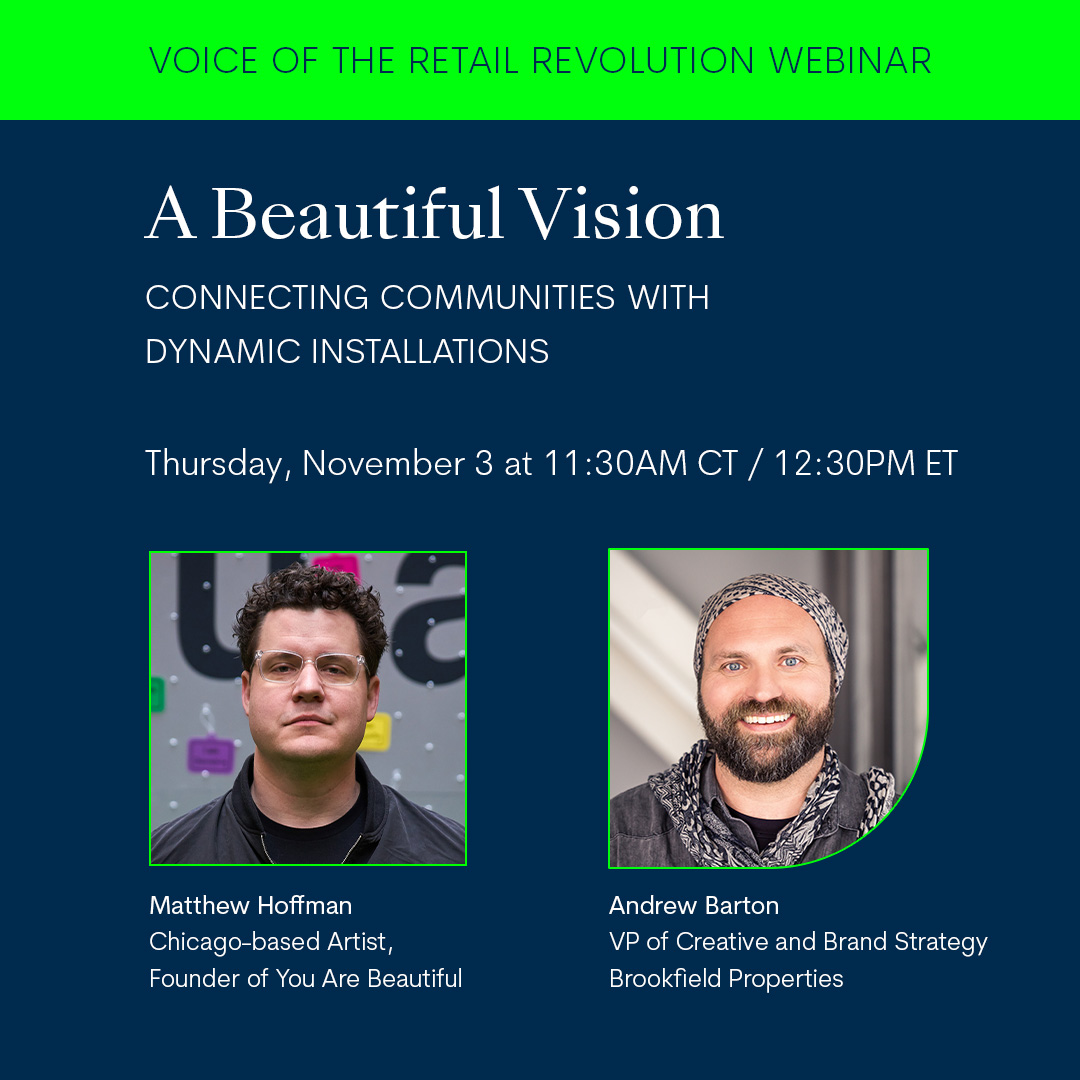 How does public art connect communities? Find out on Thursday, Nov. 3 at 11:30AM CT/12:30PM ET at our latest Voice of the Retail Revolution webinar — “A Beautiful Vision: Connecting Communities with Dynamic Installations.” 

Register here: brookfieldproperties.com/en/our-busines…