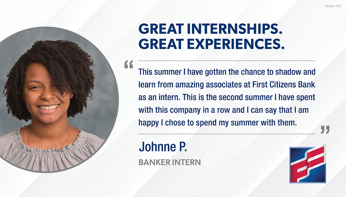 firstcitizens's tweet photo. First Citizens Bank, there are plenty of opportunities to diversify your skillset while working alongside likeminded interns. Learn more and apply today! https://t.co/EIdyPFjjDF https://t.co/g6SPgK42bH
