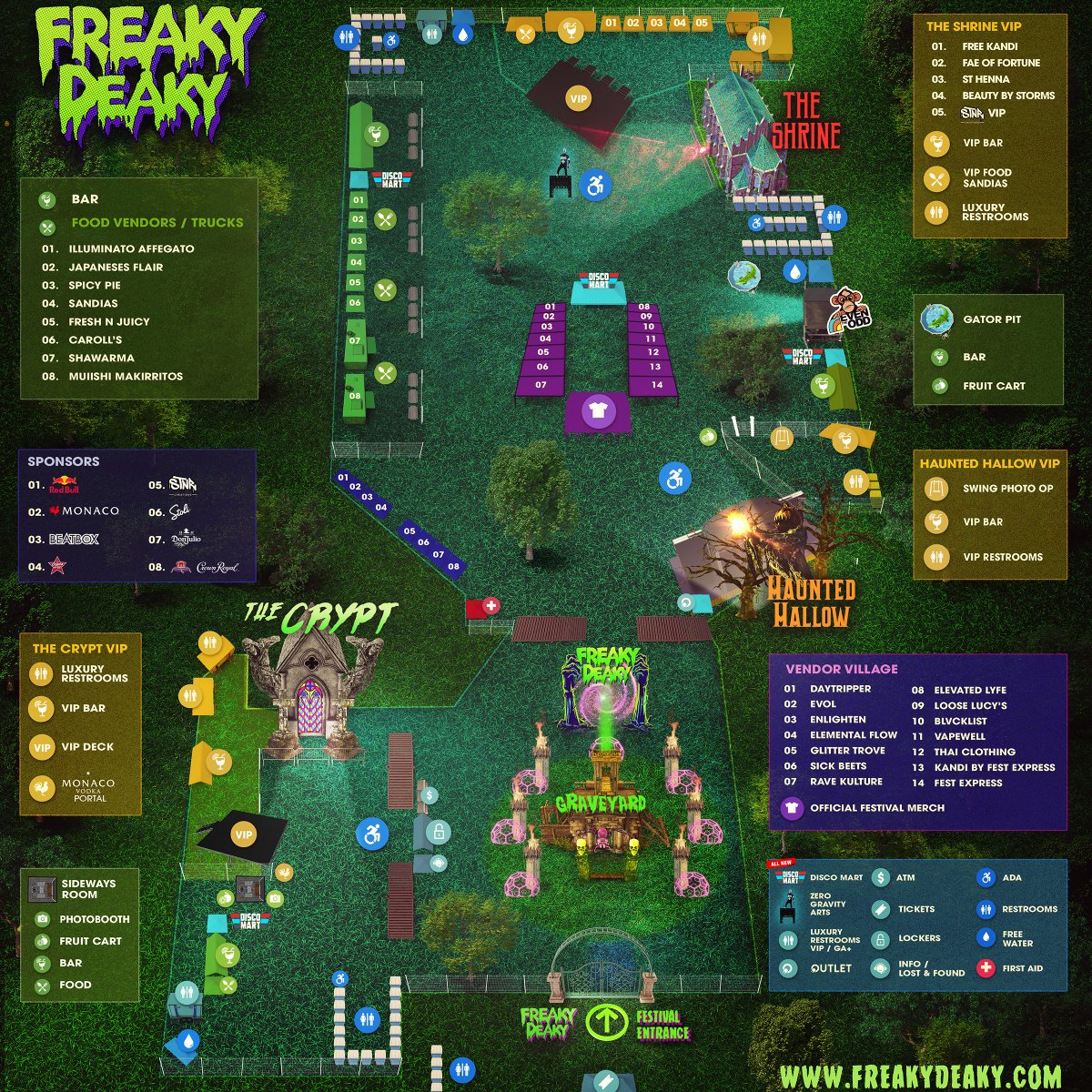 Ya'll mind if we map this out real quick? 🧐 

We've got your stages, we've got your vendors, we've got your free water stations and bars, merch, vip, gator pit, and more... to put it simply, WE'VE GOT IT ALL ✅ 

View the fest map in the #FreakyDeaky2022 app all weekend long!