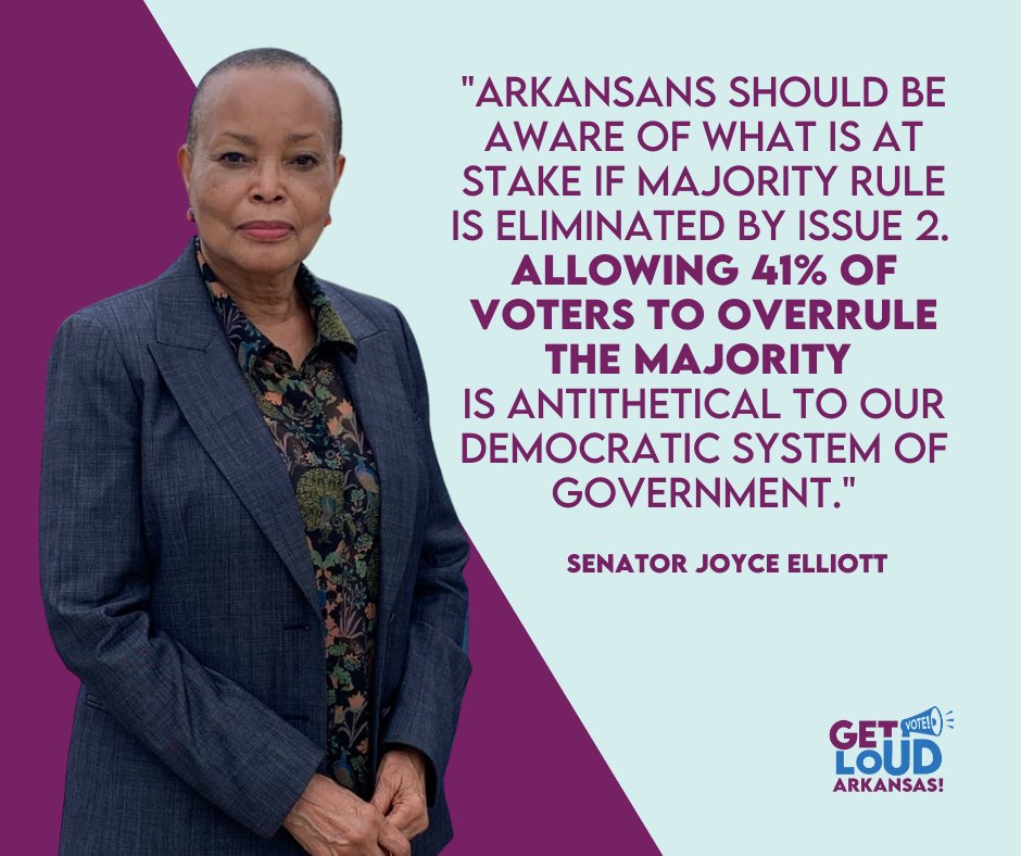 GetLoudArkansas's tweet photo. Issue 2 would permanently change the state constitution to require 60% approval for future ballot initiatives. Don't be fooled. Ending majority rule allows political insiders to take power away from the people of Arkansas. #arpx #Issue2 #arkansasvotes https://t.co/kRH803lIhH