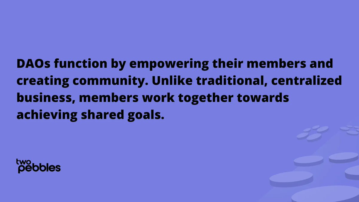 TwoPebbles_io's tweet image. DAOs function by empowering their members and creating community. Unlike traditional, centralized business, members work together towards achieving shared goals.

Learn more and read the white paper 📓

#blockchain #polkadot $DOT $KSM #validator #kusamanetwork #validation