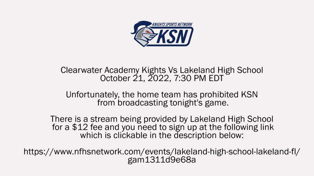 Broadcast Link: Friday, 10-21-22, 7:30 PM EDT, @CAIKnightsFB Vs Lakeland High School: nfhsnetwork.com/events/lakelan… 🔥🏈🔥🏈🔥