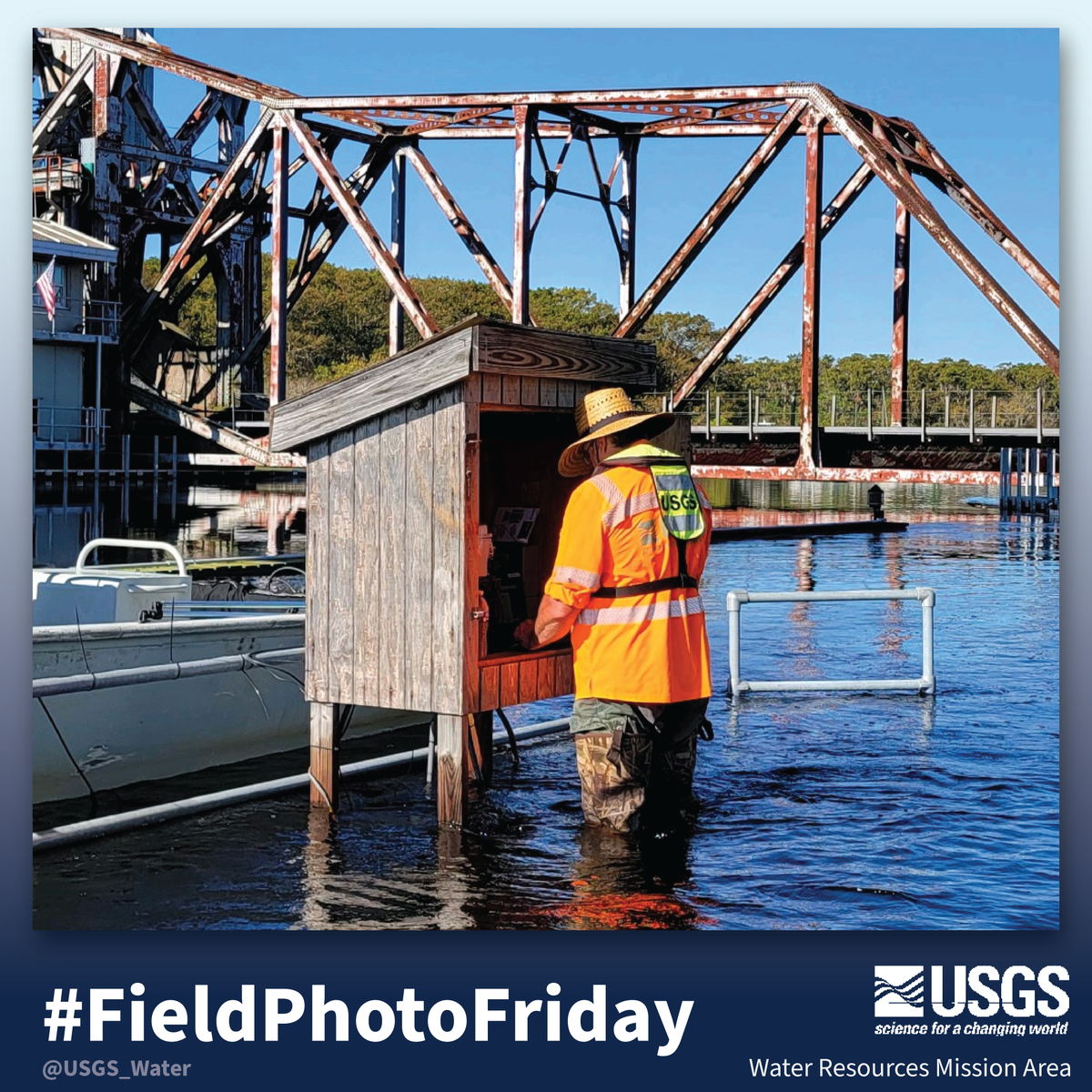 Happy #FieldPhoto Friday! 🌤️🌎💧

After Hurricane Ian, many USGS scientists got to work repairing and retrieving USGS scientific instruments. In this photo, USGS scientist Scott Greenwood is servicing a streamgage on the St. Johns River near Sanford, Florida.

📷 Gene Grimm, USGS