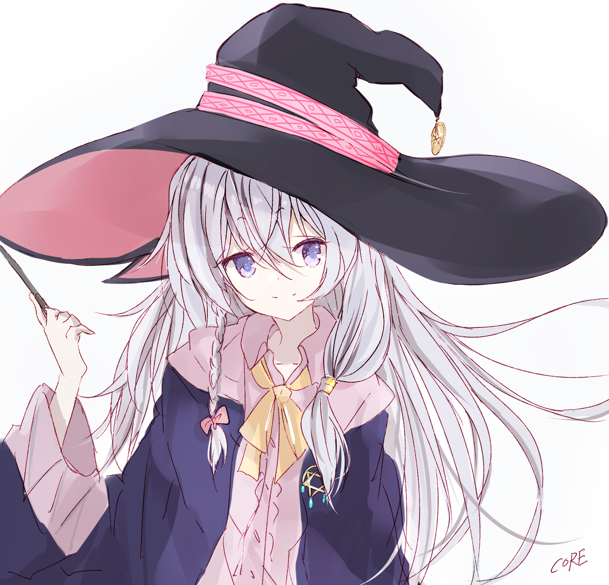 elaina (majo no tabitabi) 1girl hat solo witch hat long hair braid white background  illustration images
