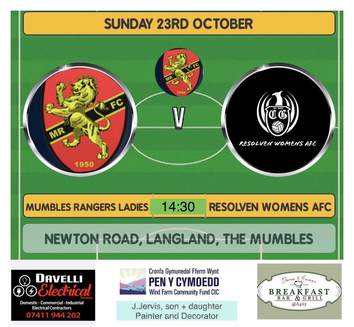 ResWomensAfc's tweet photo. 🗓 Sunday 23rd October 
⚽️ WWWGL League match 
🆚 Mumbles Rangers Ladies
📍 Newton Road, Mumbles
⏰ 2:30pm https://t.co/ZL71dsIYaB