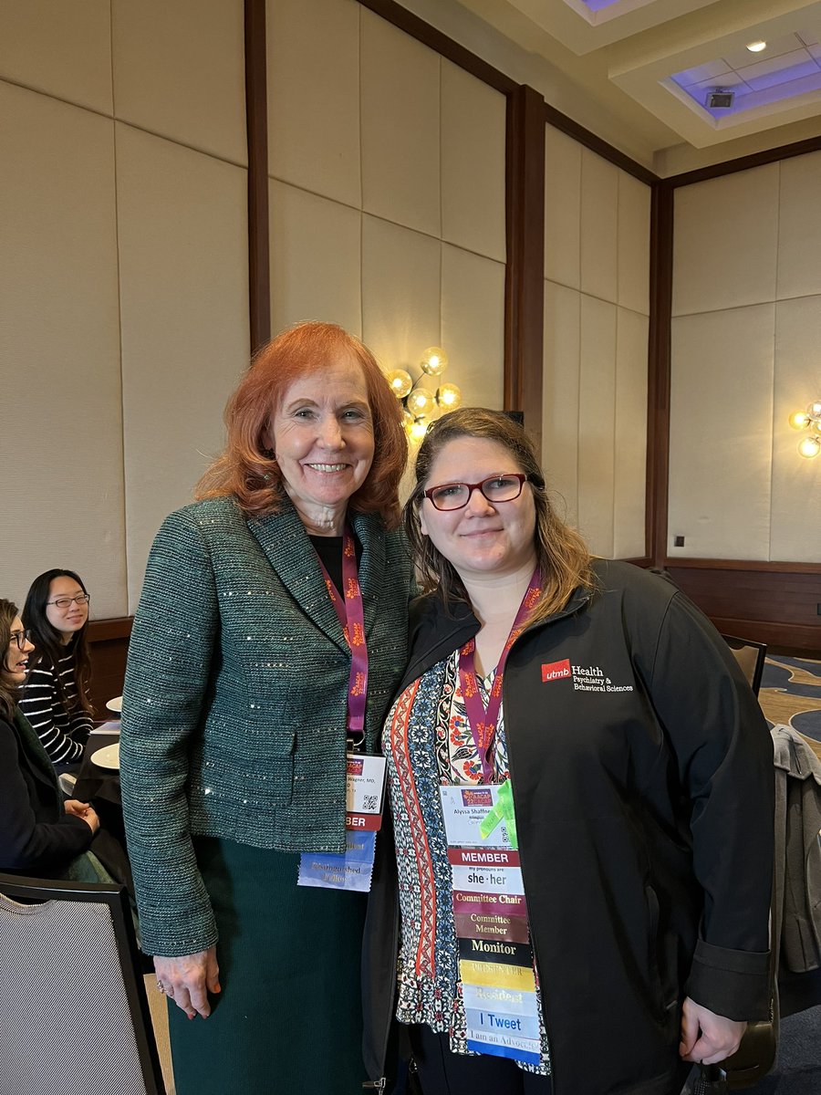 UTMBPsychResPrg's tweet photo. Department Chair, Dr. Karen Wagner, and child track PGY3/clinic chief, @AShaffnerMD, snap a quick pic in Toronto at @AACAP’s Young Leaders Awards breakfast. #AACAPCACAP2022 https://t.co/SqGmYvTiXw