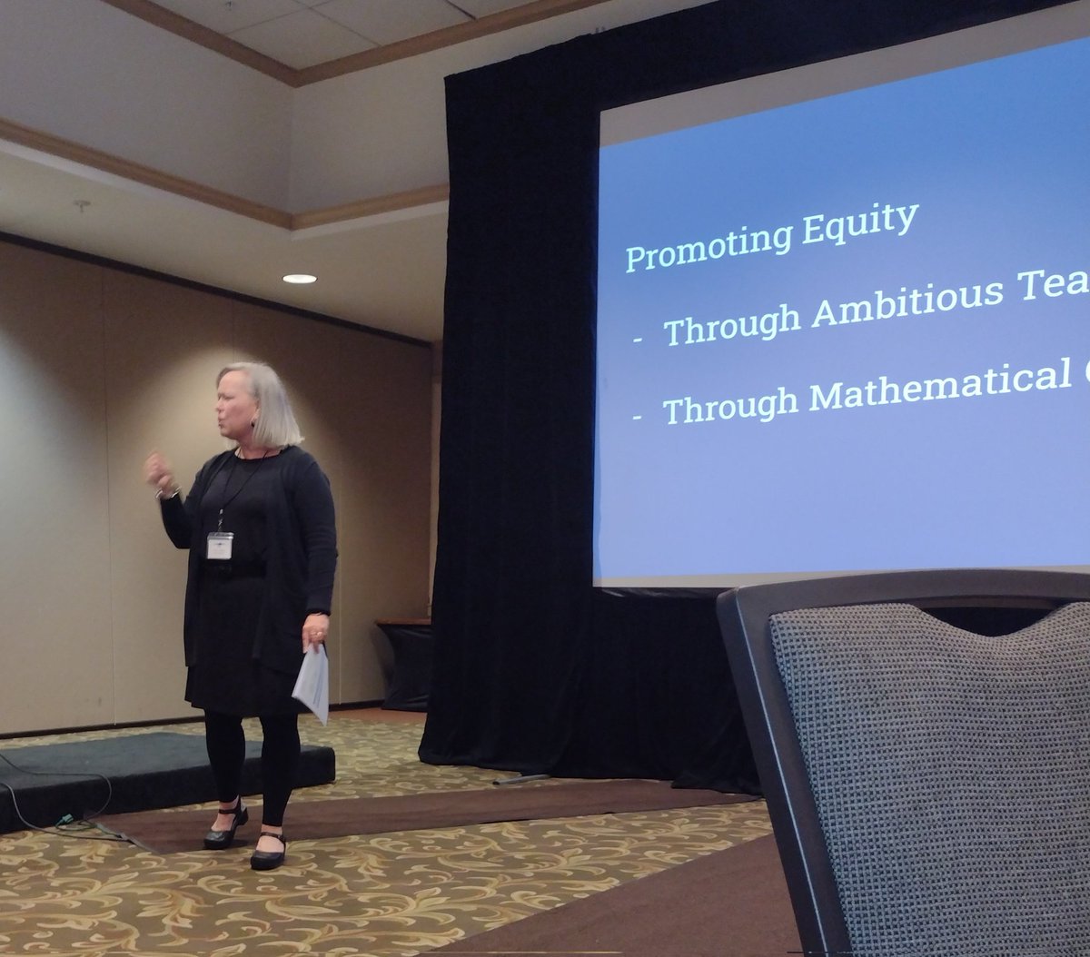 Looking at equitable teaching practices with <a href="/KaarenMeyer/">Kaaren Meyer</a>. Planning for our next steps and connecting the rights of a learner, standards for mathematical practices, effective teaching practices and equity based math practices. Day 2 of #ATMNE2022 #fallinlovewithmath