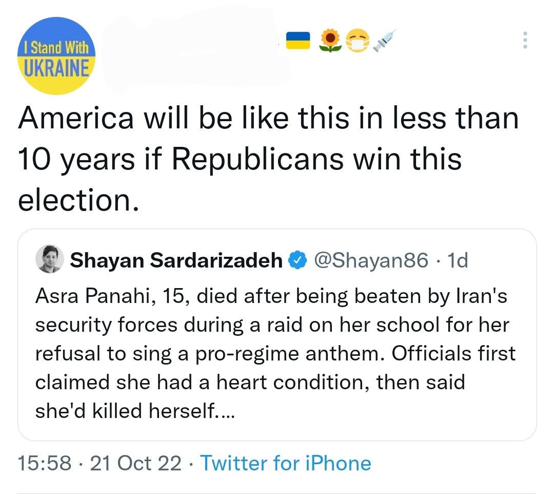 The worst type of tweet by US liberal resistance types about the deadly protests in Iran. I see so many of these every day. Do people realise just how deeply crass, insensitive and offensive these nonsensical comparisons are?