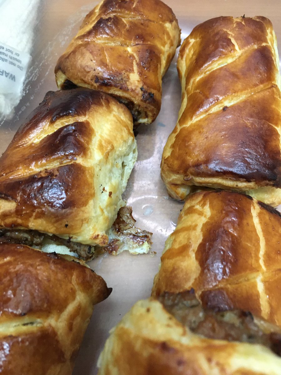 Some delicious home made black pudding and Smokey bacon sausage rolls now available at the Hop and Vine - £1.50 😋
