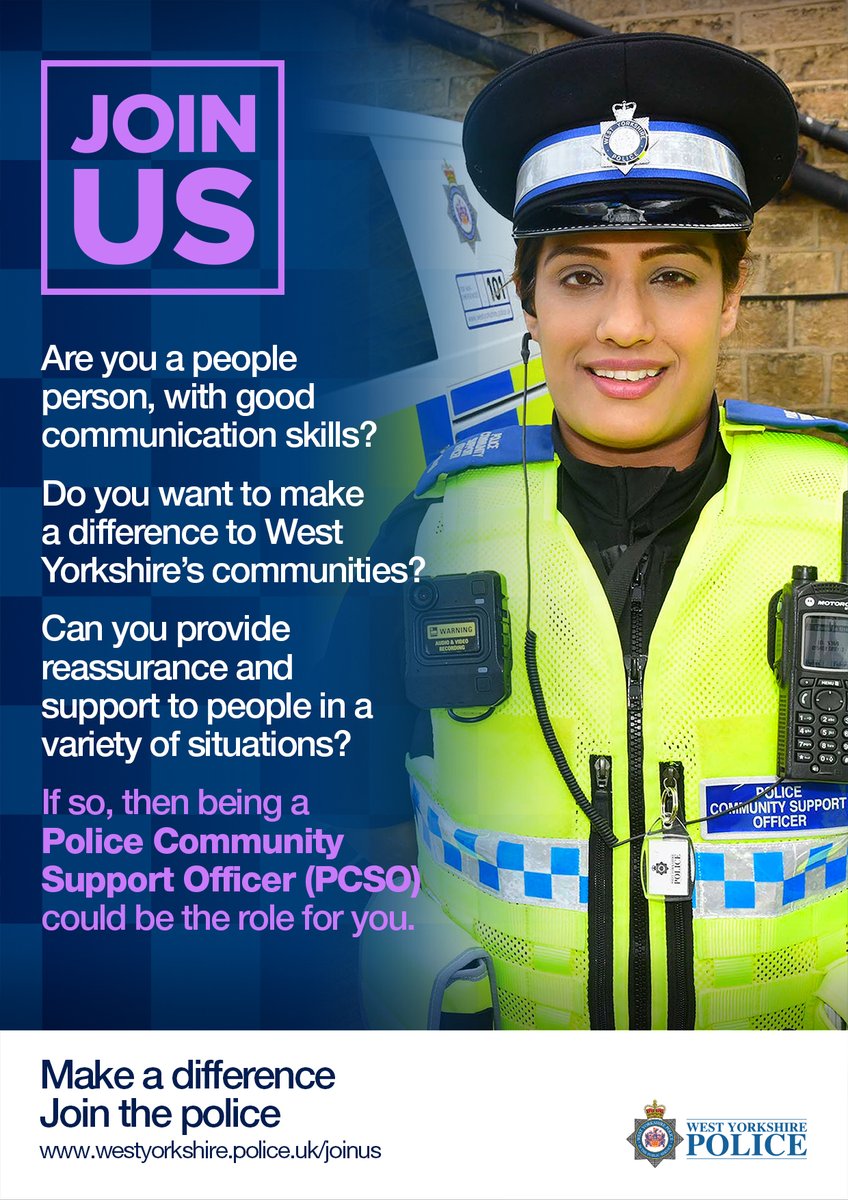 Are you looking for a new role to inspire you and make a real difference within your local communities? Our PCSO recruitment window is now open. Click here to find out more: westyorkshire.police.uk/PCSOs