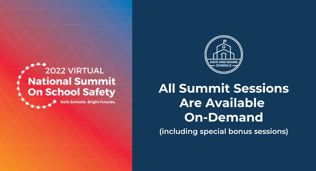 Good news! All 2022 National Summit On School Safety sessions are now streaming on-demand! Revisit content, watch missed sessions, and tune into the special bonus sessions. Secure one month of on-demand with the All-Access Pass. #NSSS22 bit.ly/3yOvgJt