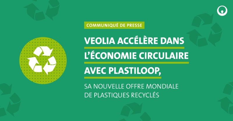 Veolia's tweet photo. [Communiqué de presse] En s’appuyant sur plus de 30 années d’expérience dans le recyclage du #plastique, Veolia créé une plateforme intégrée inédite #PlastiLoop qui permet à ses clients de s’approvisionner en résines de plastique recyclées partout dans le monde.
