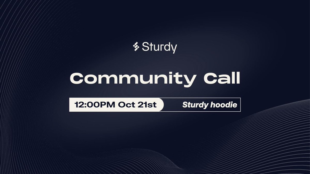 We'll be holding an AMA in 45 mins on Discord to discuss Sturdy 1.0! Learn about the new ETH market, revamped UI, and third audit ✨ One attendee will win a free Sturdy hoodie🧱 ⏰12pm EST today