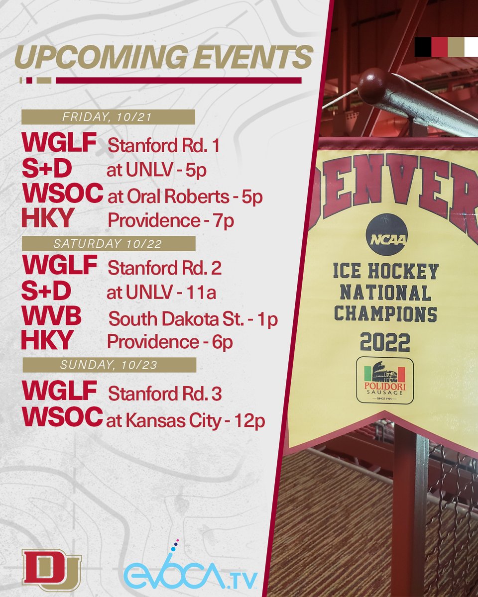 A busy <a href="/UofDenver/">University of Denver</a> Homecoming Weekend.

3 keys to Saturday for <a href="/DU_Hockey/">Denver Hockey</a> fans:
1. Arrive early (doors open at 5)
2. Get your mini replica banner (limited quantity)
3. Get to your seats early for the banner raising. 

🎟️: bit.ly/34Cj2HW
#GoPios