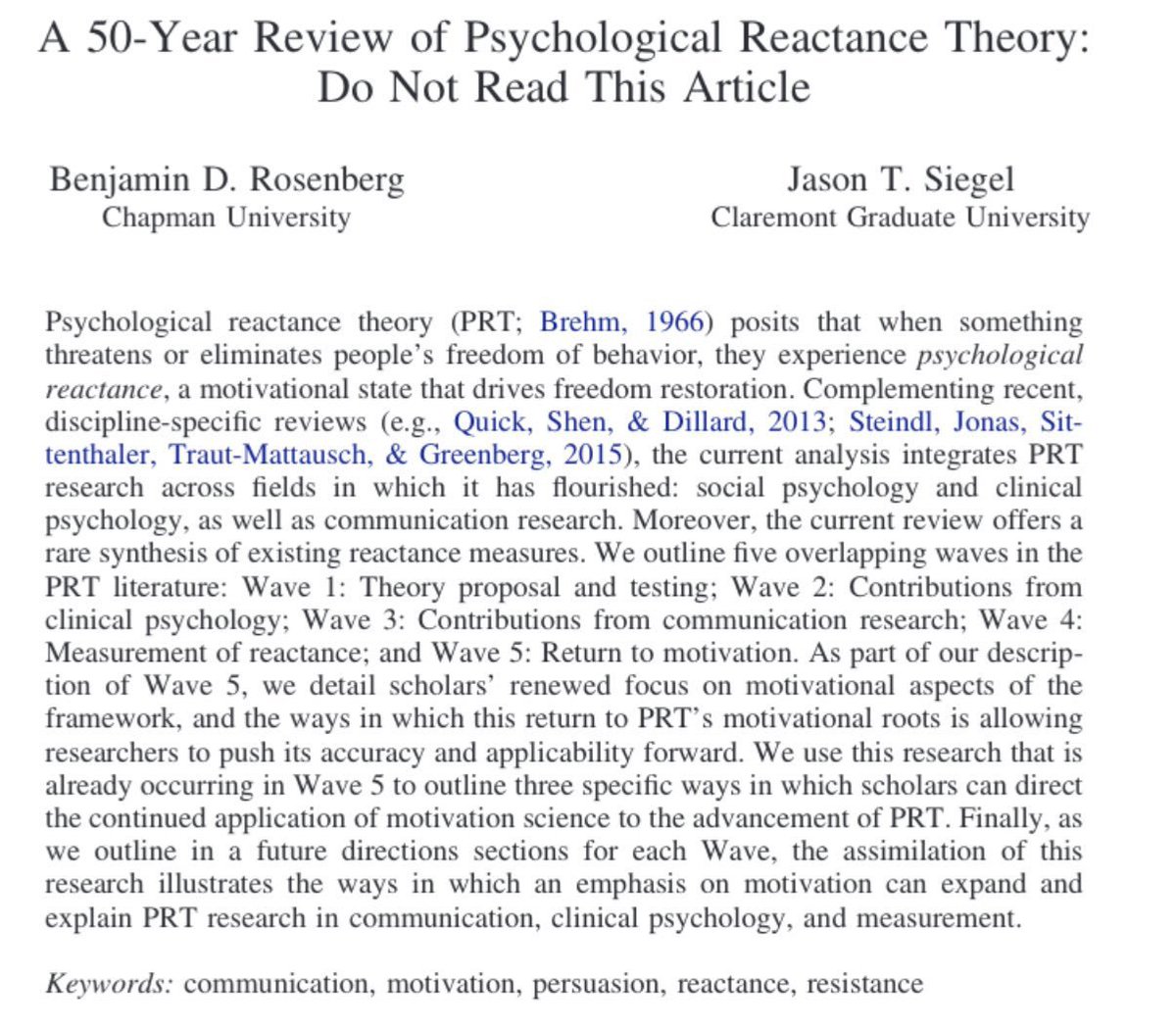 emollick's tweet image. The world is easier to understand when you realize some people have high reactance - they just don’t like being told what to do &amp;amp; if they feel restricted by rules, they do the opposite.

If you make people high in reactance sign an agreement not to cheat, they actually cheat more