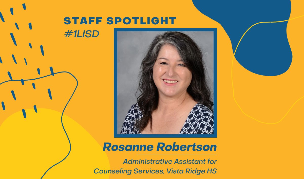 LISDCareers's tweet photo. @LISDCareers is celebrating Roseanne Robertson who is the Administrative Assistant for Counseling Services @VistaRidgeHS and is this week's @LeanderISD Staff Spotlight of the Week!!  Thank you for welcoming new students and families to our district!!👏 https://t.co/6rCrqdBsCw