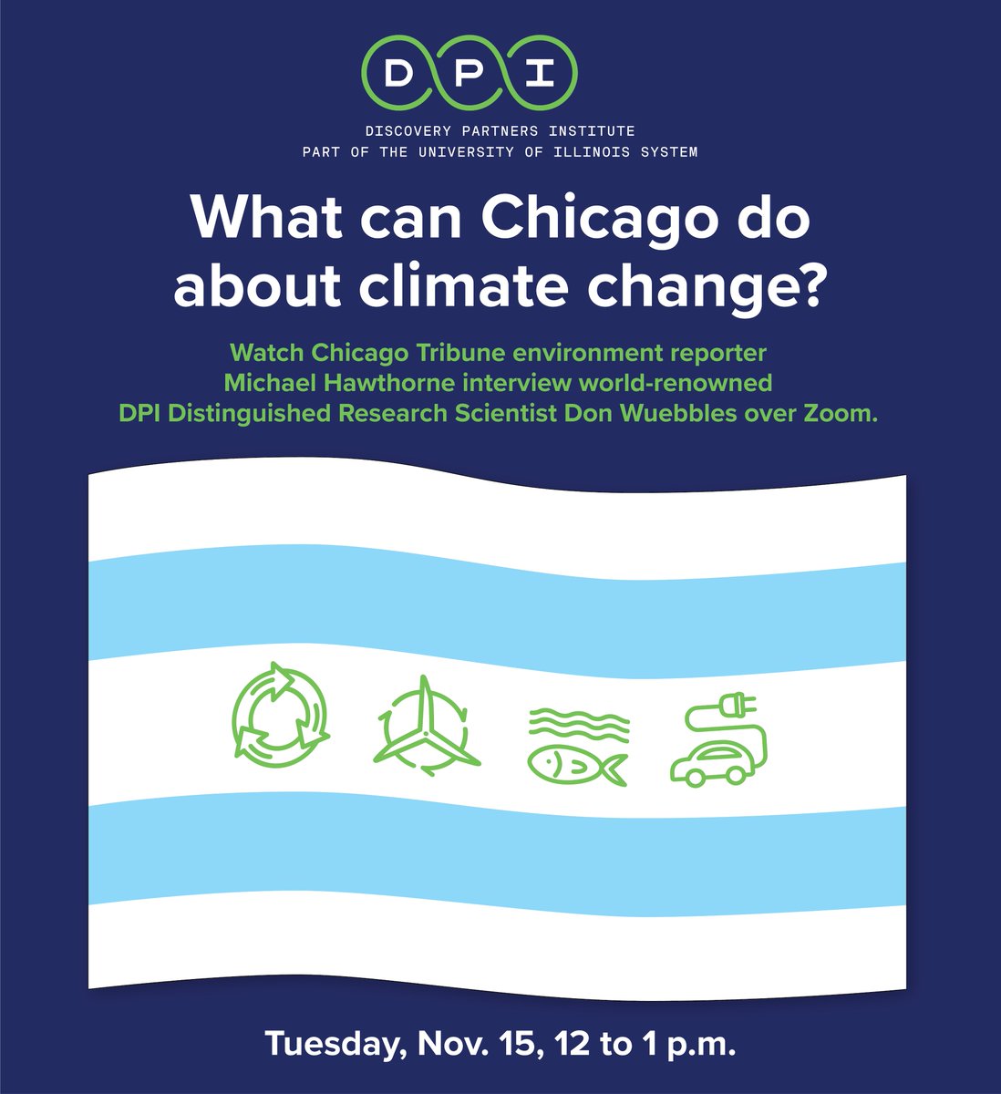 Join us as @ChicagoTribune reporter, Michael Hawthorne @scribeguy moderates a discussion with DPI Distinguished Research Scientist and @ATMS_Illinois professor, Don Wuebbles @Wuebbles! Register today: eventbrite.com/e/what-can-chi… #DiscoverDPI #ClimateChange #Webinar