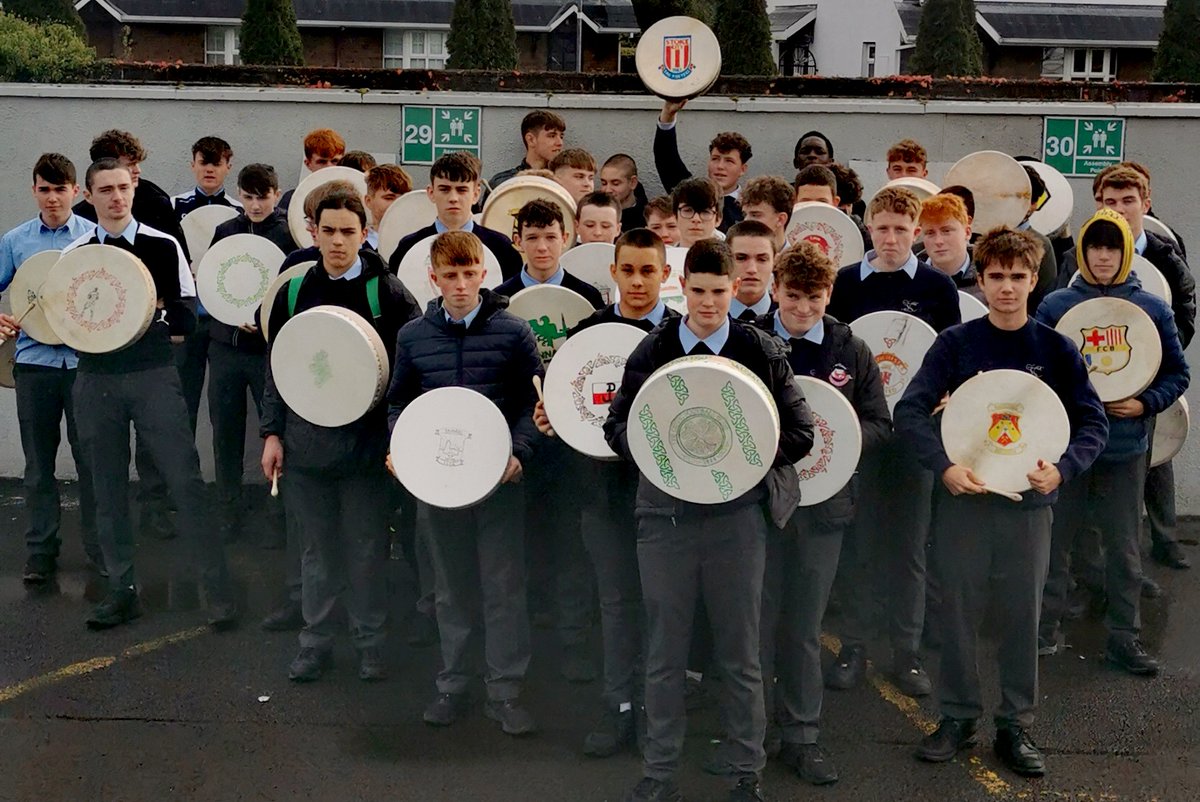 stgeralds's tweet photo. TY's completed a bodhran making workshop with Michael Vignoles from Galway. Thanks for a great couple of days, well done lads on your fantastic creations! @lecheiletrust1 https://t.co/LVDN1UOog2